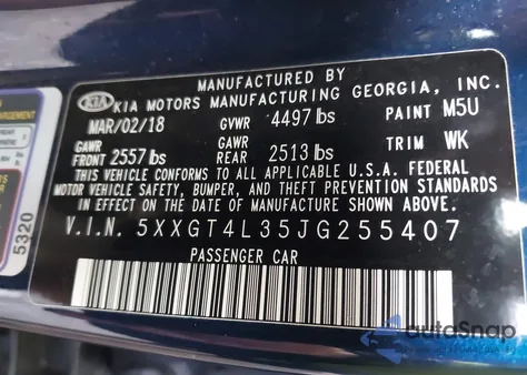 2018 Kia Optima S z USA, uszkodzony, nr VIN 5XXGT4L35JG255407